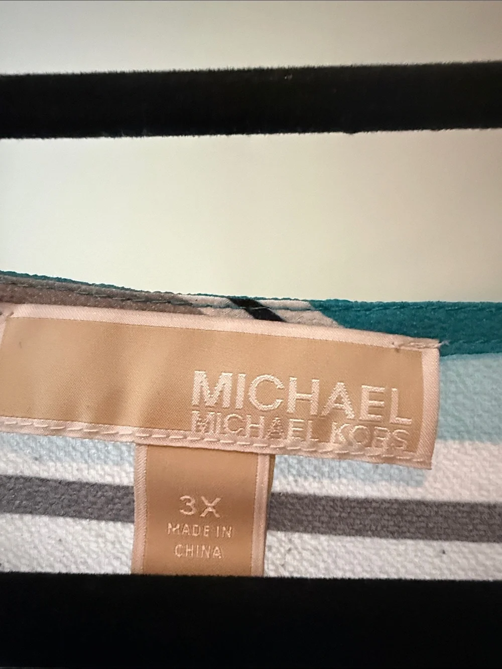 Michael Kors Teal, White & Gray Striped Side-Tie Blouse